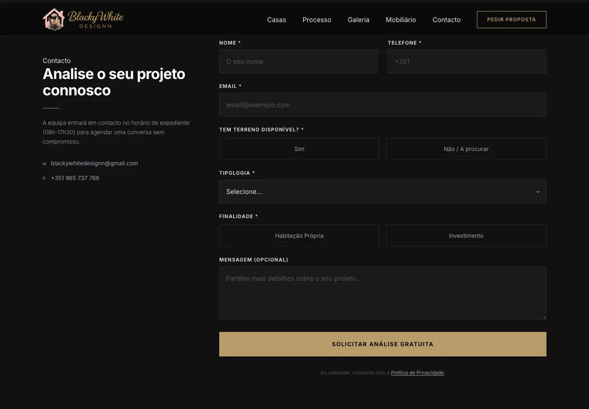 Formulário real de qualificação da landing page Casa Modelar