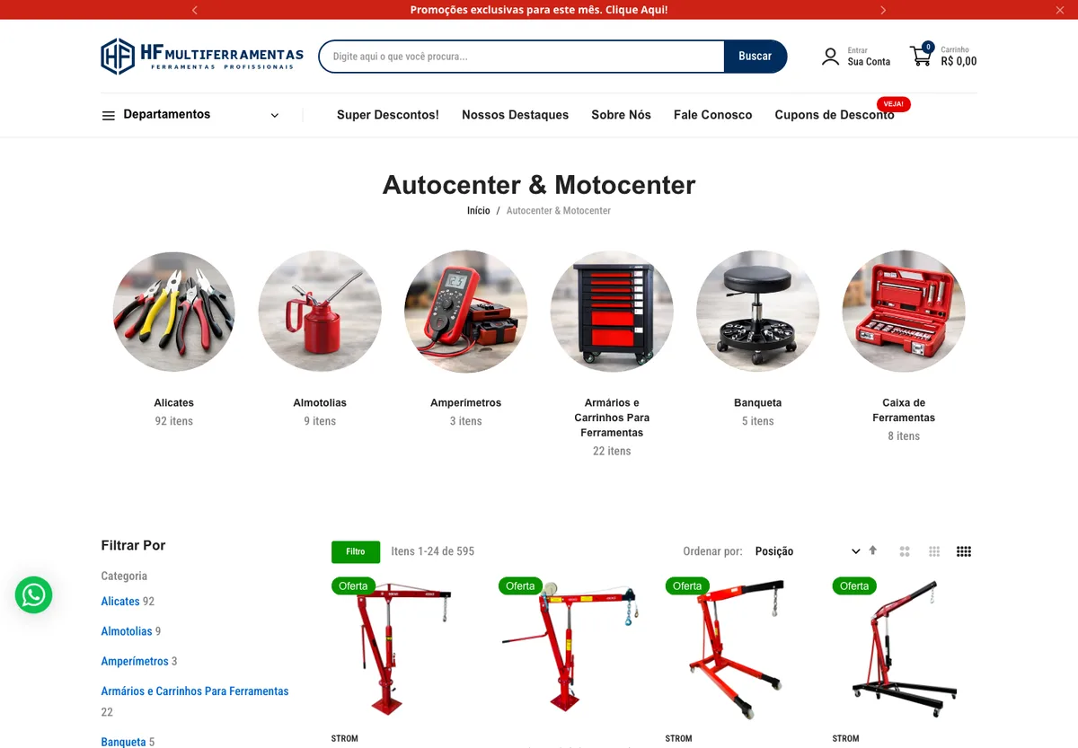 Página real da categoria Auto Center da HF Multiferramentas