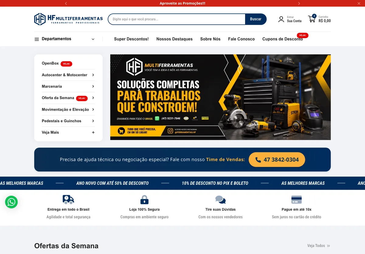 Homepage real da loja virtual HF Multiferramentas