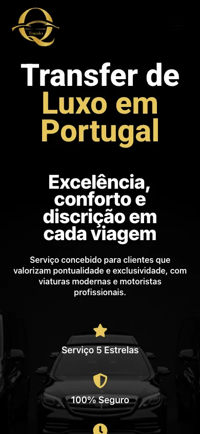 Homepage real da Quotidian Transfers em dispositivo móvel