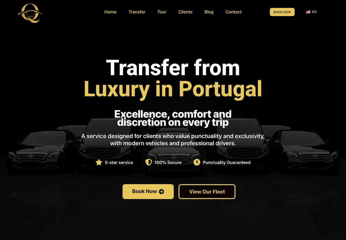 Versão real em inglês do website Quotidian Transfers
